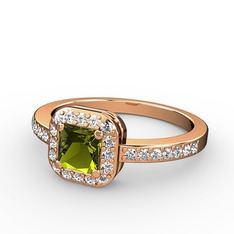 Peridot ve pırlanta 925 ayar rose altın kaplama gümüş yüzük (0.45 karat)
