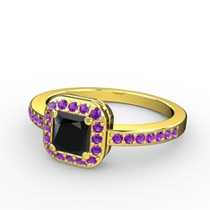 Sarette Tektaş Yüzük - Siyah zirkon ve ametist 8 ayar altın yüzük #jd0tyb