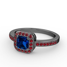Sarette Tektaş Yüzük - Lab safir ve garnet 925 ayar siyah rodyum kaplama gümüş yüzük #jfhlbk