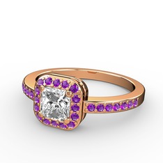 Swarovski ve ametist 8 ayar rose altın yüzük