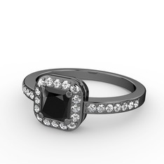 Sarette Tektaş Yüzük - Siyah zirkon ve pırlanta 925 ayar siyah rodyum kaplama gümüş yüzük (0.45 karat) #ky6v84