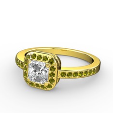 Beyaz zirkon ve peridot 14 ayar altın yüzük