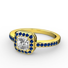 Sarette Tektaş Yüzük - Swarovski ve lab safir 8 ayar altın yüzük #l7n1wy