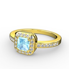 Sarette Tektaş Yüzük - Akuamarin ve beyaz zirkon 18 ayar altın yüzük #lf4rzn