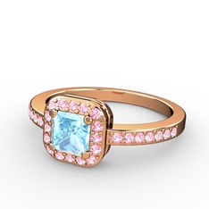 Sarette Tektaş Yüzük - Akuamarin ve pembe kuvars 8 ayar rose altın yüzük #n73lrk