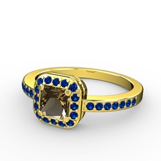 Sarette Tektaş Yüzük - Dumanlı kuvars ve lab safir 925 ayar altın kaplama gümüş yüzük #nknkj4