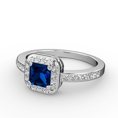 Sarette Tektaş Yüzük - Lab safir ve swarovski 14 ayar beyaz altın yüzük #nl758i