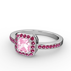 Sarette Tektaş Yüzük - Pembe kuvars ve rodolit garnet 14 ayar beyaz altın yüzük #nm2i80