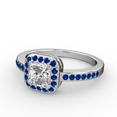 Sarette Tektaş Yüzük - Swarovski ve lab safir 14 ayar beyaz altın yüzük #ntrucp