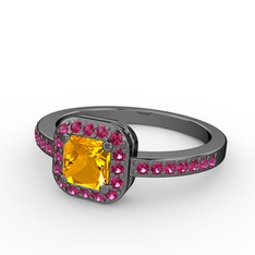 Sarette Tektaş Yüzük - Sitrin ve rodolit garnet 925 ayar siyah rodyum kaplama gümüş yüzük #o808zi