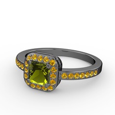Sarette Tektaş Yüzük - Peridot ve sitrin 925 ayar siyah rodyum kaplama gümüş yüzük #pa1kmi
