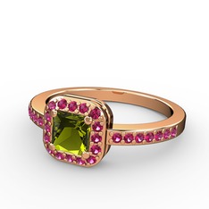 Peridot ve rodolit garnet 18 ayar rose altın yüzük