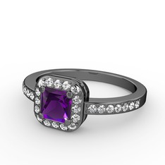 Sarette Tektaş Yüzük - Ametist ve swarovski 925 ayar siyah rodyum kaplama gümüş yüzük #pwrdwe