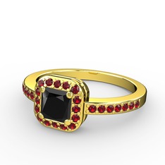 Siyah zirkon ve garnet 14 ayar altın yüzük