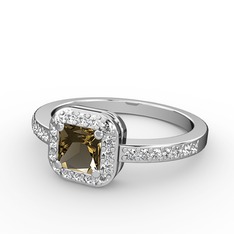 Sarette Tektaş Yüzük - Dumanlı kuvars ve swarovski 14 ayar beyaz altın yüzük #qw1a1d