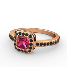 Rodolit garnet ve siyah zirkon 925 ayar rose altın kaplama gümüş yüzük