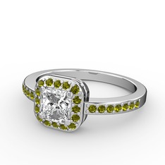 Beyaz zirkon ve peridot 18 ayar beyaz altın yüzük