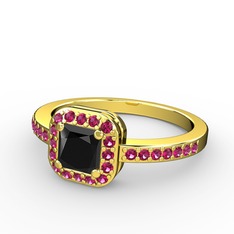 Sarette Tektaş Yüzük - Siyah zirkon ve rodolit garnet 925 ayar altın kaplama gümüş yüzük #r4hyr3