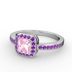 Sarette Tektaş Yüzük - Pembe kuvars ve ametist 18 ayar beyaz altın yüzük #sacnu2