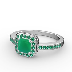 Sarette Tektaş Yüzük - Kök zümrüt ve yeşil kuvars 8 ayar beyaz altın yüzük #smg8zn