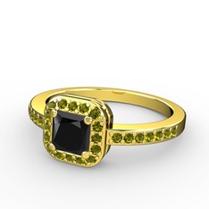 Siyah zirkon ve peridot 14 ayar altın yüzük