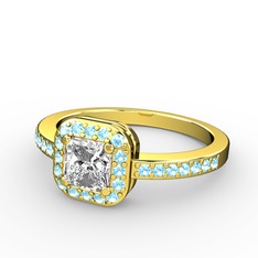 Sarette Tektaş Yüzük - Swarovski ve akuamarin 18 ayar altın yüzük #t5wvjw