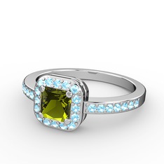 Peridot ve akuamarin 14 ayar beyaz altın yüzük