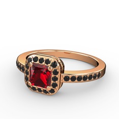 Sarette Tektaş Yüzük - Garnet ve siyah zirkon 14 ayar rose altın yüzük #u36tst