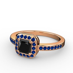 Siyah zirkon ve lab safir 925 ayar rose altın kaplama gümüş yüzük