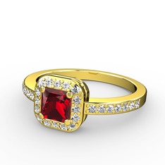 Sarette Tektaş Yüzük - Garnet ve pırlanta 925 ayar altın kaplama gümüş yüzük (0.45 karat) #uqiuue