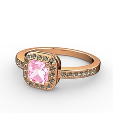 Pembe kuvars ve dumanlı kuvars 8 ayar rose altın yüzük