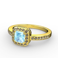 Sarette Tektaş Yüzük - Akuamarin ve dumanlı kuvars 18 ayar altın yüzük #w013mo