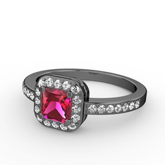 Sarette Tektaş Yüzük - Rodolit garnet ve swarovski 925 ayar siyah rodyum kaplama gümüş yüzük #w8g2ld