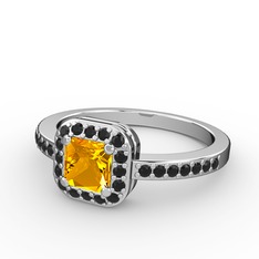 Sarette Tektaş Yüzük - Sitrin ve siyah zirkon 14 ayar beyaz altın yüzük #wefzbf
