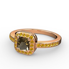 Sarette Tektaş Yüzük - Dumanlı kuvars ve sitrin 8 ayar rose altın yüzük #ws4wwb
