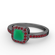 Sarette Tektaş Yüzük - Kök zümrüt ve garnet 925 ayar siyah rodyum kaplama gümüş yüzük #x1vcjr