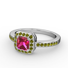 Sarette Tektaş Yüzük - Rodolit garnet ve peridot 18 ayar beyaz altın yüzük #x6xnjr
