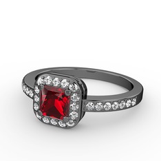 Sarette Tektaş Yüzük - Garnet ve swarovski 925 ayar siyah rodyum kaplama gümüş yüzük #xdnmz