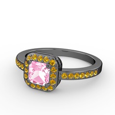 Sarette Tektaş Yüzük - Pembe kuvars ve sitrin 925 ayar siyah rodyum kaplama gümüş yüzük #xelnqv