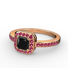 Sarette Tektaş Yüzük - Siyah zirkon ve rodolit garnet 8 ayar rose altın yüzük #xz34v3