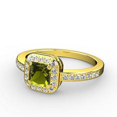 Peridot ve beyaz zirkon 18 ayar altın yüzük