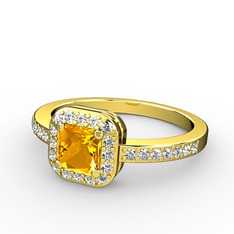 Sarette Tektaş Yüzük - Sitrin ve pırlanta 925 ayar altın kaplama gümüş yüzük (0.45 karat) #yp6gn9