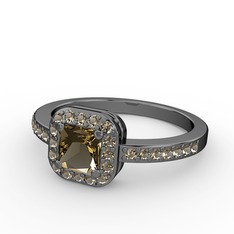 Sarette Tektaş Yüzük - Dumanlı kuvars 925 ayar siyah rodyum kaplama gümüş yüzük #yr853a