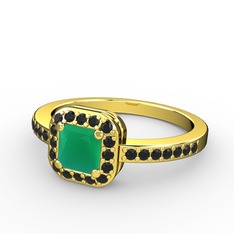 Sarette Tektaş Yüzük - Kök zümrüt ve siyah zirkon 18 ayar altın yüzük #ysrq15