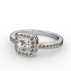 Swarovski ve dumanlı kuvars 8 ayar beyaz altın yüzük