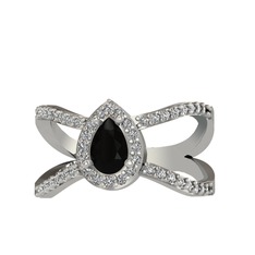 Aero Damla Taşlı Yüzük - Siyah zirkon ve swarovski 18 ayar beyaz altın yüzük #10pbco9