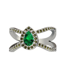 Aero Damla Taşlı Yüzük - Yeşil kuvars ve peridot 14 ayar beyaz altın yüzük #11vnnuy