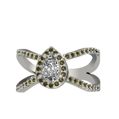 Aero Damla Taşlı Yüzük - Swarovski ve peridot 14 ayar beyaz altın yüzük #122d5ef