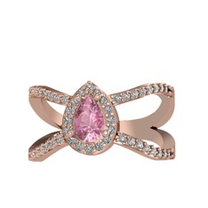 Pembe kuvars ve beyaz zirkon 8 ayar rose altın yüzük