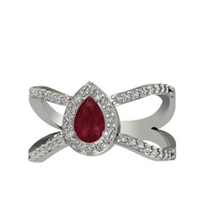 Aero Damla Taşlı Yüzük - Kök yakut ve swarovski 18 ayar beyaz altın yüzük #129ijnl